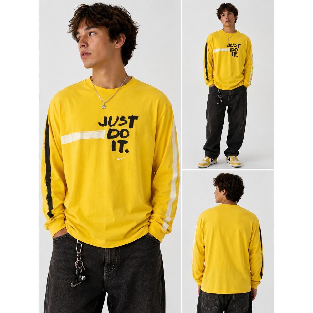 Vintage Y2K Nike Just Do It Long Sleeve Shirt Mens M Deadstock NWT Yellow